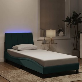 vidaXL Cadru de pat cu lumini LED, verde închis, 90x200 cm, catifea