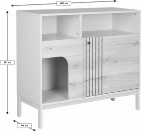 PROMOTIE Comoda FROST 100x90 cm alba, decor stejar alpin II. calitate