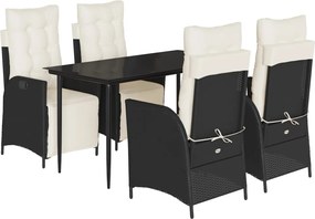 vidaXL Set mobilier de grădină cu perne, 5 piese, negru, poliratan