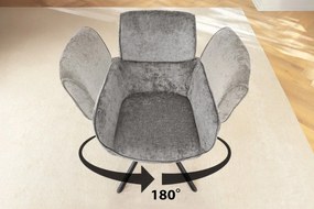 Set de 2 scaune pivotante, Metal Negru, Chenille Gri, UNIQUE A-46321 VC