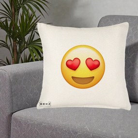 Perna Decorativa Emoji Inimi in Ochi, 40x40 cm, Crem Reliefat, Husa Detasabila, Perna Inclusa, BEKZ®