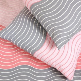Goldea lenjerie de pat creponată deluxe - valuri roz și gri 140 x 200 și 50 x 70 cm