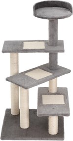 PawHut Arbore de Zgâriat pentru Pisici cu Culcuș Rotund, Stâlpi din Sisal și Acoperire din Pluș, 48,5x48,5x100 cm, Gri | Aosom Romania