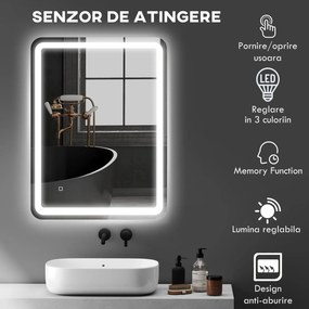 kleankin Oglinda pentru baie cu lumini LED, 70 x 50 cm | Aosom Romania