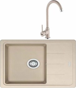 Set chiuveta bucatarie compozit Franke Basis Avena 1 cuva 1/2 cu picurator 78x50 cm bej mat cu baterie Pola