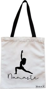 Sacosa de Panza pentru Cumparaturi, Geanta Tote, Yoga Namaste, Cu fermoar, 38x34.5 cm, Alba, BEKZ®