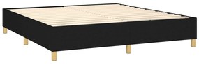 Pat box spring cu saltea, negru, 160x200 cm, textil Negru, 160 x 200 cm, Nasturi de tapiterie