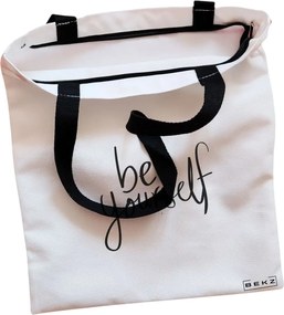 Sacosa de Panza pentru Cumparaturi, Geanta Tote, model Be Yourself, Cu fermoar, 38x34.5 cm, Alba, BEKZ®