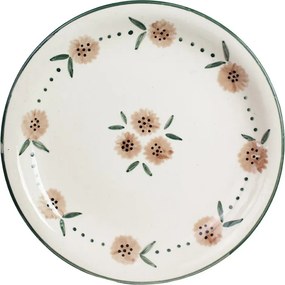 Platou rotund din ceramică pictată manual, Ø 37 x H 4,3 cm, alb, „Melina"