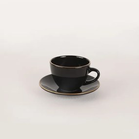 Set veselă 44 piese, negru/auriu, din ceramică tip stoneware