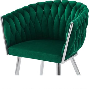 Fotoliu de dining din catifea ORION VELVET cu picioare argintii, verde.