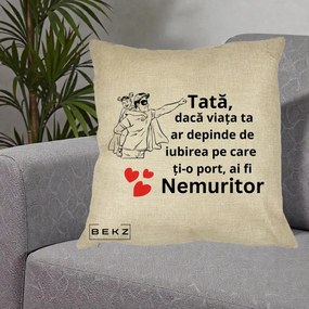 Cadou pentru Tata - Perna Personalizata Tata Nemuritor Supererou cu Masca, 40x40 cm, Crem, Husa Detasabila, Perna Inclusa, BEKZ®