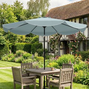 Outsunny Parasol de grădină exterior rotund înclinabil cu 3 poziții cu 8 spițe și faldon, Φ265 x 235 cm, Albastru | Aosom Romania