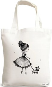 Sacosa de Panza pentru Cumparaturi, Geanta Tote, model Bow &amp; Go 38 x 34.5 cm, Alba, BEKZ®
