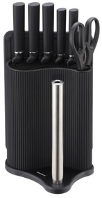 Set cuțite Klausberg KB 7977, 8 piese, Oțel inoxidabil, Suport, Suport hârtie de bucătărie, Negru