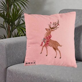 Perna Decorativa Renita cu Fular si Luminite, 40x40 cm, Roz, Husa Detasabila, Perna Inclusa, BEKZ®