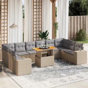 vidaXL Set canapele de grădină cu perne, 11 piese, bej, poliratan