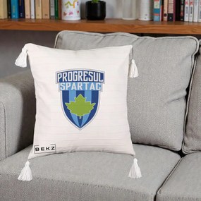Perna Personalizata Progresul Spartac Fotbal, 40x40 cm, Bej cu Franjuri, Husa Detasabila, Perna Inclusa, BEKZ®