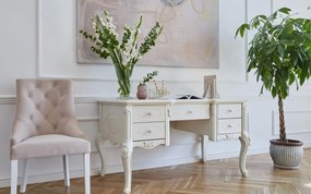 Birou lemn masiv alb Paris, 140 × 80 × 78 cm