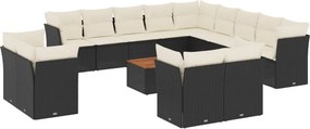 vidaXL Set mobilier de grădină cu perne, 14 piese, negru, poliratan