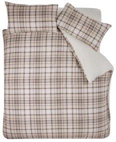 Lenjerie de pat maro din sherpa pentru pat dublu, extinsă 230x220 cm Cosy Sherpa Check – Catherine Lansfield