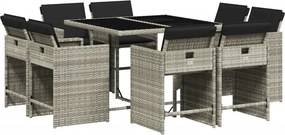 vidaXL Set mobilier grădină cu perne, 9 piese, gri deschis, poliratan