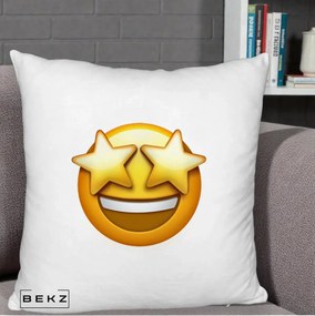 Perna Decorativa Emoji Ochi Stele, 40x40 cm, Alb Pufos, Husa Detasabila, Perna Inclusa, BEKZ®