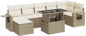 vidaXL Set canapele de grădină, 8 piese, cu perne, bej, poliratan