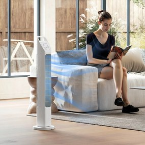 HOMCOM Ventilator turn cu telecomandă, temporizator 7,5 ore, ventilator silențios pentru dormitor, Alb | Aosom Romania