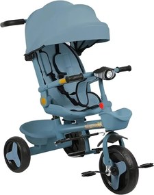 Tricicleta copii 4in1 cu maner parental, Pozitie de somn, Copertina, Albastru, 1-5 ani