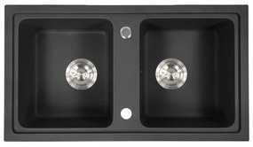 Chiuvetă pătrată Tia cu două cuve din granit, neagră