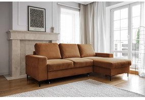 Colțar portocaliu/maro extensibil cu tapițerie din catifea reiată (cu colț pe partea dreaptă) Lofty Lilly – Miuform