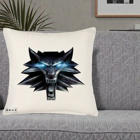 Perna Decorativa The Witcher Wolf Head, 40x40 cm, Crem Reliefat, Husa Detasabila, Perna Inclusa, BEKZ®