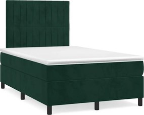 vidaXL Pat box spring cu saltea, verde închis, 120x200 cm, catifea