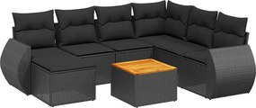 vidaXL Set mobilier de grădină cu perne, 8 piese, negru, poliratan