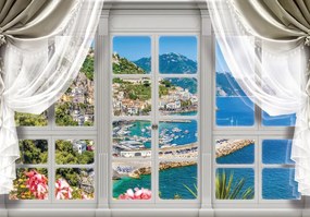 Fototapet - Privire din geam spre cascade (152,5x104 cm)