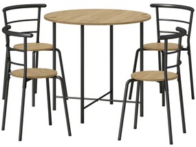 HOMCOM Set Masă Rotundă de Dining cu 4 Scaune Economisitor de Spațiu în Lemn și Metal Stil Industrial | Aosom Romania