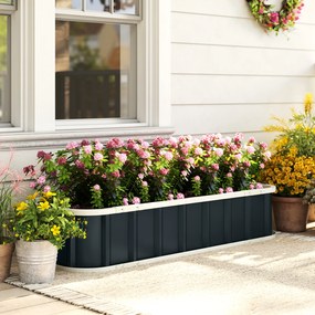 Outsunny Pat Ridicat de Grădină pentru Exterior cu Bază Deschisă, Mănuși, Margini Pliate, Ghiveci în Oțel Galvanizat pentru Plante, Flori, Legume Balcon Grădină, 136x52x31 cm, Gri Închis | Aosom Romania