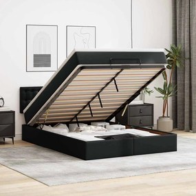 vidaXL Pat otoman cu saltele și LEDs, negru 140x200cm, piele ecologică