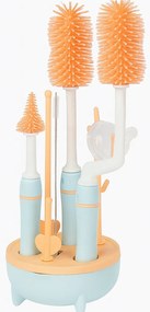 Kit 8 piese curatare biberoane si accesorii Kidizi Blue include perii silicon si suport de uscare