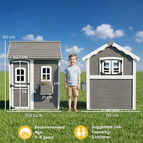 Outsunny Casă de joacă din lemn pentru copii, cu uși și ferestre | Aosom Romania