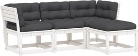 vidaXL Set mobilier de grădină cu perne, 4 piese alb lemn masiv de pin