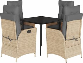 vidaXL Set mobilier de grădină cu perne, 5 piese, bej, poliratan