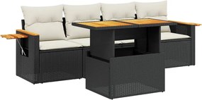 vidaXL Set mobilier de grădină cu perne, 5 piese, negru, poliratan