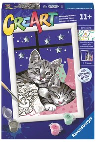 CREART PICTURA PE NUMERE PENTRU COPII PISICUTE SOMNOROASE CU PIETRE SCLIPITOARE - RAVENSBURGER (RVSPBN20213)