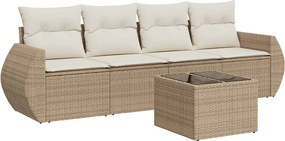 vidaXL Set canapele de grădină cu perne, 5 piese, bej, poliratan