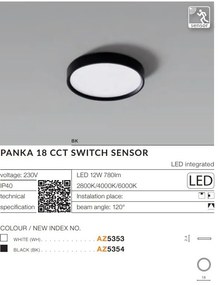 Spot aplicat LED, Plafoniera cu senzor de miscare si protectie IP40 PANKA 18 CCT alb