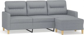 vidaXL Canapea cu 3 locuri și taburet, gri deschis, 180 cm, textil
