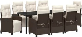 vidaXL Set de masă pentru grădină cu pernă 9 pcs Maro poliratan