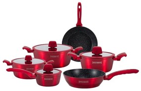 Set oale si tigai cu capace, marmorate, 10 piese Royalty Line RL-T10 rosu, antiaderente